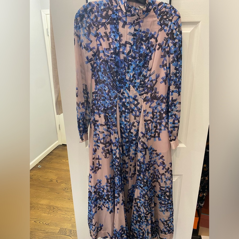 Elegant Blue and Pink Patterned Dress